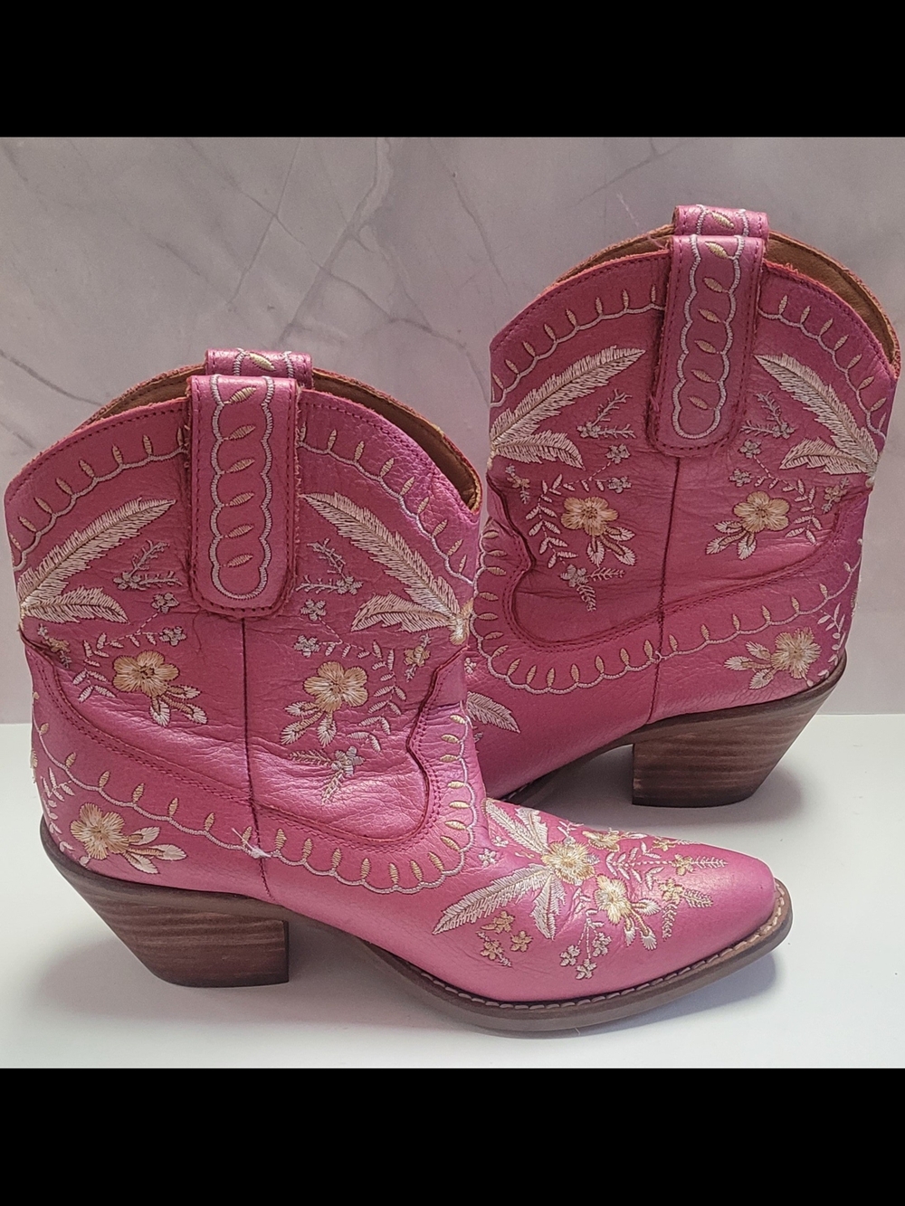 Dingo Pink Embroidered Western Ankle Boots